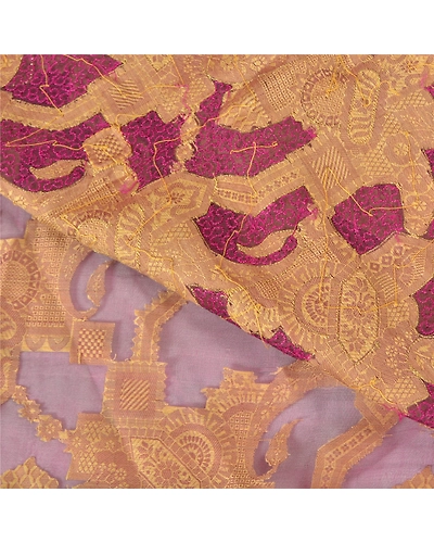 Sanskriti Vintage Purple Sarees Pure Organza Silk Hand Beaded Woven Sari Fabric, PS-59600-Purple-Woven Work-100% Pure Organza Silk-2
