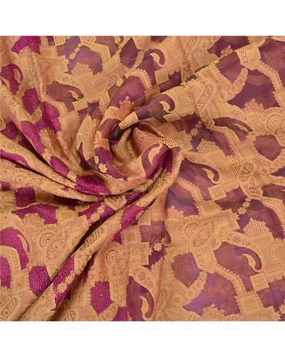 Sanskriti Vintage Purple Sarees Pure Organza Silk Hand Beaded Woven Sari Fabric, PS-59600-Purple-Woven Work-100% Pure Organza Silk-6