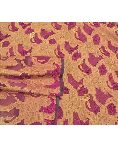 Sanskriti Vintage Purple Sarees Pure Organza Silk Hand Beaded Woven Sari Fabric, PS-59600-Purple-Woven Work-100% Pure Organza Silk-7