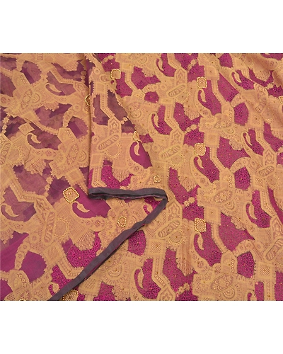 Sanskriti Vintage Purple Sarees Pure Organza Silk Hand Beaded Woven Sari Fabric, PS-59600-Purple-Woven Work-100% Pure Organza Silk-9