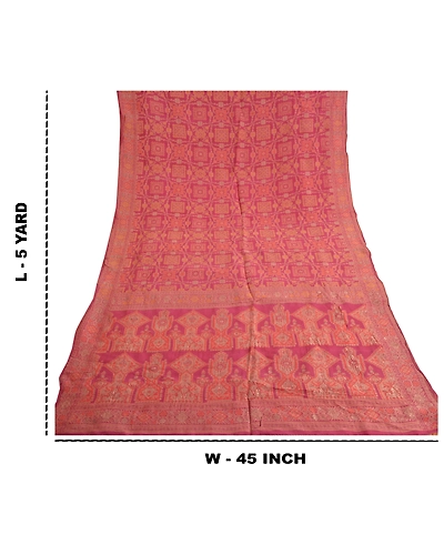 Sanskriti Vintage Pink Sarees Pure Silk Hand-Woven Premium Sari Craft Fabric, PS-59604-Pink-Woven Work-100% Pure Silk-1