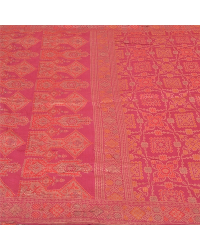 Sanskriti Vintage Pink Sarees Pure Silk Hand-Woven Premium Sari Craft Fabric, PS-59604-Pink-Woven Work-100% Pure Silk-3