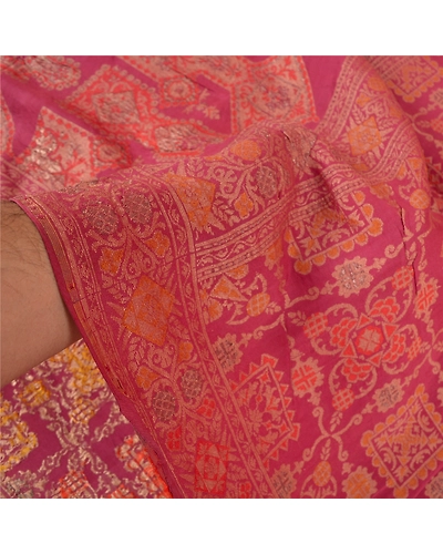 Sanskriti Vintage Pink Sarees Pure Silk Hand-Woven Premium Sari Craft Fabric, PS-59604-Pink-Woven Work-100% Pure Silk-4