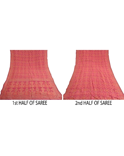 Sanskriti Vintage Pink Sarees Pure Silk Hand-Woven Premium Sari Craft Fabric, PS-59604-Pink-Woven Work-100% Pure Silk-5
