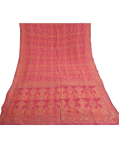 Sanskriti Vintage Pink Sarees Pure Silk Hand-Woven Premium Sari Craft Fabric, PS-59604-Pink-Woven Work-100% Pure Silk-8
