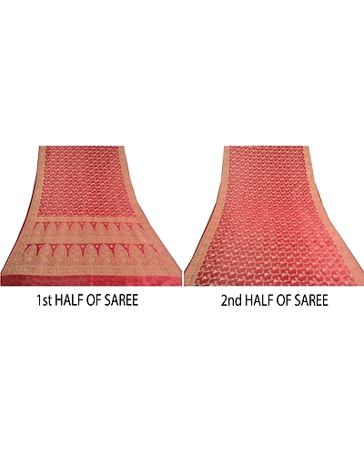 Sanskriti Vintage Red Sarees Art Silk Hand Beaded Cultural Sari Craft Fabric, PS-59614-Red-Woven Work-Art Silk-6