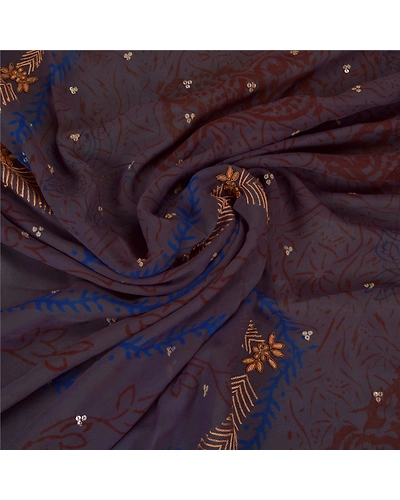 Sanskriti Vintage Purple Sarees 100% Pure Georgette Silk Hand Beaded Sari Fabric, PS-59626-Purple-Sequins Work-100% Pure Georgetta Silk-6