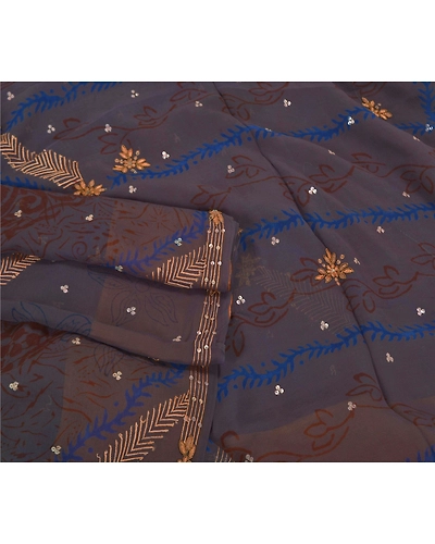 Sanskriti Vintage Purple Sarees 100% Pure Georgette Silk Hand Beaded Sari Fabric, PS-59626-Purple-Sequins Work-100% Pure Georgetta Silk-7