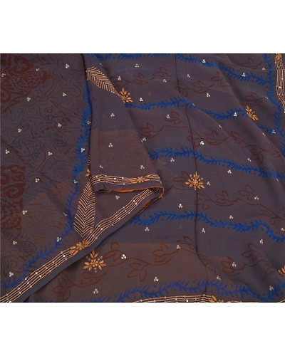 Sanskriti Vintage Purple Sarees 100% Pure Georgette Silk Hand Beaded Sari Fabric, PS-59626-Purple-Sequins Work-100% Pure Georgetta Silk-9