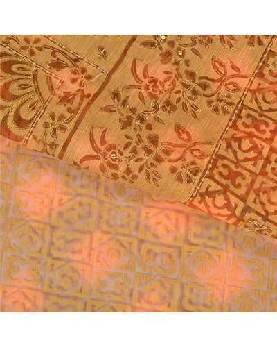 Sanskriti Vintage Indian Sarees Organza Hand Beaded Woven Sari Craft 5 Yd Fabric, PS-59650-Multi Color-Woven Work-Organza-2