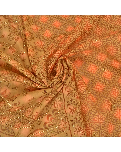 Sanskriti Vintage Indian Sarees Organza Hand Beaded Woven Sari Craft 5 Yd Fabric, PS-59650-Multi Color-Woven Work-Organza-6