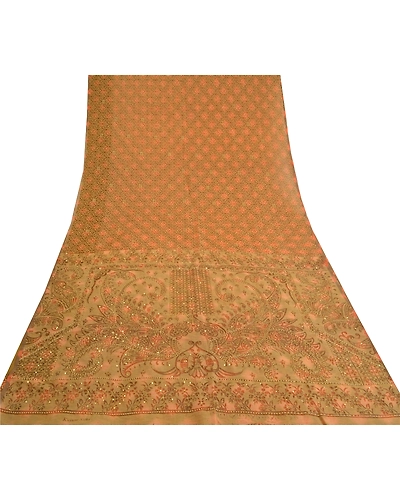 Sanskriti Vintage Indian Sarees Organza Hand Beaded Woven Sari Craft 5 Yd Fabric, PS-59650-Multi Color-Woven Work-Organza-8
