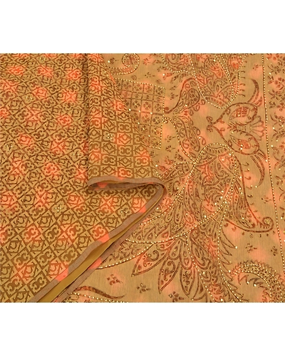 Sanskriti Vintage Indian Sarees Organza Hand Beaded Woven Sari Craft 5 Yd Fabric, PS-59650-Multi Color-Woven Work-Organza-9