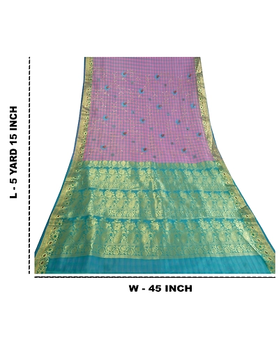 Sanskriti Vintage Pink Sarees Art Silk Embroidered Woven Premium Sari Fabric, PS-59664-Blue &amp; Pink-Zari Work-Art ( Artificial) Silk-1