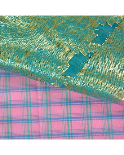 Sanskriti Vintage Pink Sarees Art Silk Embroidered Woven Premium Sari Fabric, PS-59664-Blue &amp; Pink-Zari Work-Art ( Artificial) Silk-2