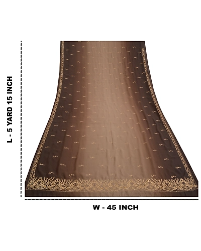 Sanskriti Vintage Brown Sarees Georgette Hand Beaded Premium Sari Craft Fabric, PS-59666-Brown-Zari Work-Georgette-1