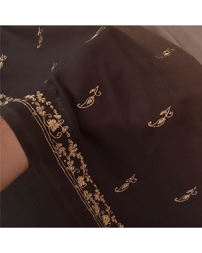 Sanskriti Vintage Brown Sarees Georgette Hand Beaded Premium Sari Craft Fabric, PS-59666-Brown-Zari Work-Georgette-4