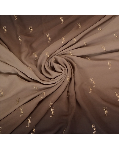 Sanskriti Vintage Brown Sarees Georgette Hand Beaded Premium Sari Craft Fabric, PS-59666-Brown-Zari Work-Georgette-6