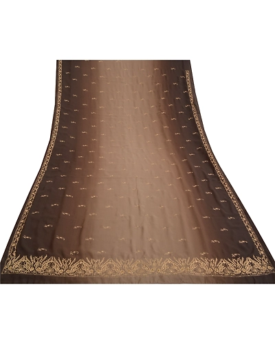 Sanskriti Vintage Brown Sarees Georgette Hand Beaded Premium Sari Craft Fabric, PS-59666-Brown-Zari Work-Georgette-8