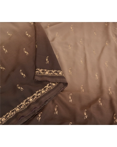 Sanskriti Vintage Brown Sarees Georgette Hand Beaded Premium Sari Craft Fabric, PS-59666-Brown-Zari Work-Georgette-9