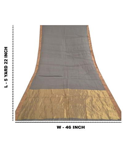 Sanskriti Vintage Grey Indian Sarees 100% Pure Silk Woven Sari Craft Fabric, PS-59669-Grey-Woven Work-100% Pure Silk-1
