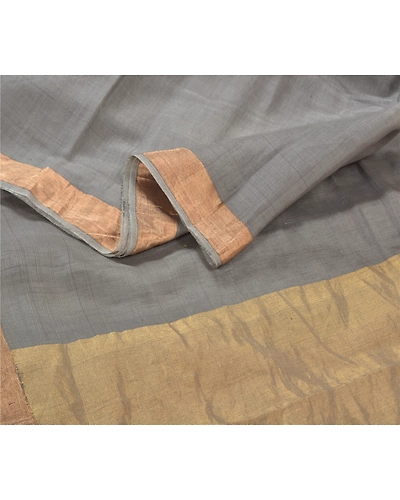 Sanskriti Vintage Grey Indian Sarees 100% Pure Silk Woven Sari Craft Fabric, PS-59669-Grey-Woven Work-100% Pure Silk-2