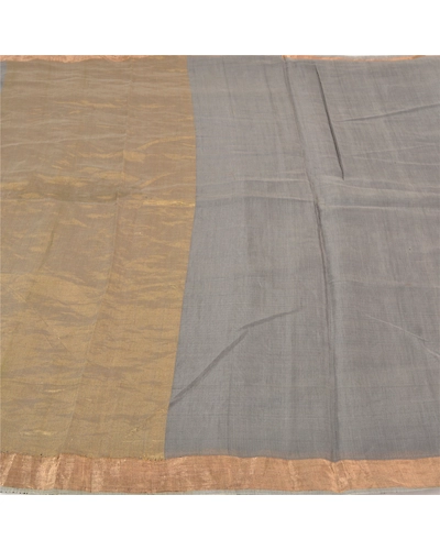Sanskriti Vintage Grey Indian Sarees 100% Pure Silk Woven Sari Craft Fabric, PS-59669-Grey-Woven Work-100% Pure Silk-4
