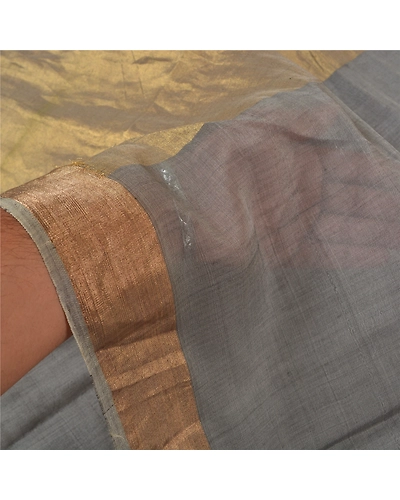 Sanskriti Vintage Grey Indian Sarees 100% Pure Silk Woven Sari Craft Fabric, PS-59669-Grey-Woven Work-100% Pure Silk-5