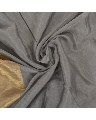 Sanskriti Vintage Grey Indian Sarees 100% Pure Silk Woven Sari Craft Fabric, PS-59669-Grey-Woven Work-100% Pure Silk-7