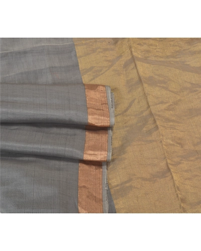 Sanskriti Vintage Grey Indian Sarees 100% Pure Silk Woven Sari Craft Fabric, PS-59669-Grey-Woven Work-100% Pure Silk-8