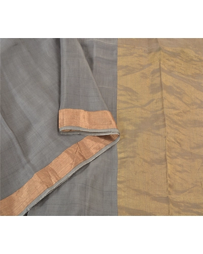 Sanskriti Vintage Grey Indian Sarees 100% Pure Silk Woven Sari Craft Fabric, PS-59669-Grey-Woven Work-100% Pure Silk-10