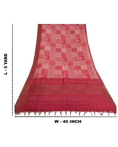 Sanskriti Vintage Dark Red Sarees 100% Pure Silk Printed Sari Craft Fabric, PS-59672-Dark Red-Printed Work-100% Pure Silk-1