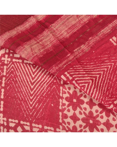 Sanskriti Vintage Dark Red Sarees 100% Pure Silk Printed Sari Craft Fabric, PS-59672-Dark Red-Printed Work-100% Pure Silk-2