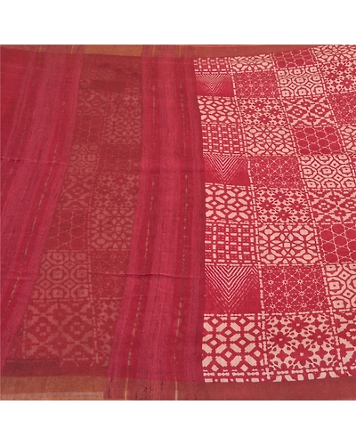 Sanskriti Vintage Dark Red Sarees 100% Pure Silk Printed Sari Craft Fabric, PS-59672-Dark Red-Printed Work-100% Pure Silk-3