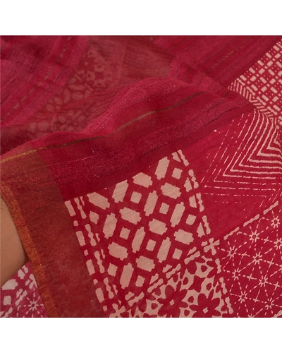 Sanskriti Vintage Dark Red Sarees 100% Pure Silk Printed Sari Craft Fabric, PS-59672-Dark Red-Printed Work-100% Pure Silk-4