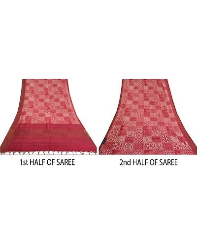 Sanskriti Vintage Dark Red Sarees 100% Pure Silk Printed Sari Craft Fabric, PS-59672-Dark Red-Printed Work-100% Pure Silk-5