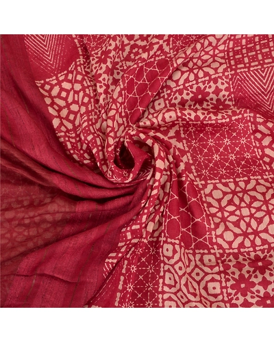 Sanskriti Vintage Dark Red Sarees 100% Pure Silk Printed Sari Craft Fabric, PS-59672-Dark Red-Printed Work-100% Pure Silk-6