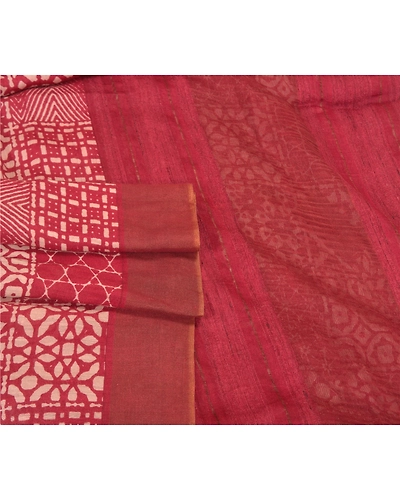 Sanskriti Vintage Dark Red Sarees 100% Pure Silk Printed Sari Craft Fabric, PS-59672-Dark Red-Printed Work-100% Pure Silk-7