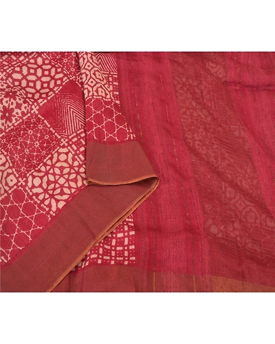 Sanskriti Vintage Dark Red Sarees 100% Pure Silk Printed Sari Craft Fabric, PS-59672-Dark Red-Printed Work-100% Pure Silk-9
