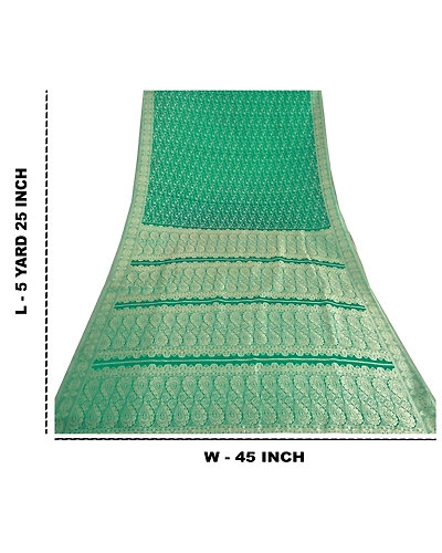 Sanskriti Vintage Green Sarees Art Silk Woven Premium Sari Craft 5 Yard Fabric, PS-59674-Green-Woven Work-Art Silk-1