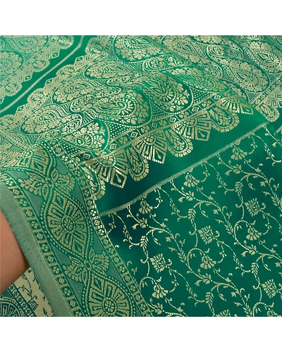 Sanskriti Vintage Green Sarees Art Silk Woven Premium Sari Craft 5 Yard Fabric, PS-59674-Green-Woven Work-Art Silk-5