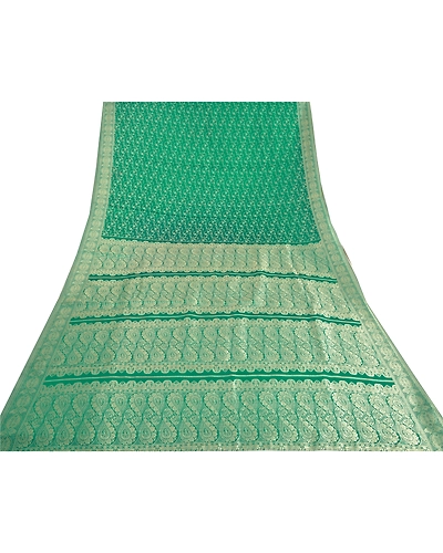 Sanskriti Vintage Green Sarees Art Silk Woven Premium Sari Craft 5 Yard Fabric, PS-59674-Green-Woven Work-Art Silk-9