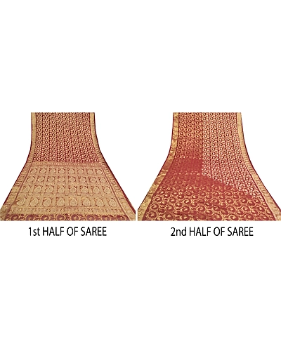 Sanskriti Vintage Dark Red Sarees Blend Georgette Hand Beaded Sari Craft Fabric, PS-59678-Dark Red-Thread Work-Blend Georgette-6