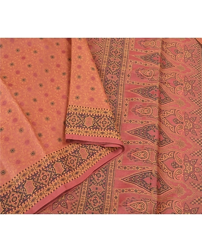 Sanskriti Vintage Pink Sarees 100% Pure Silk Woven Sari Craft 5 Yard Fabric, PS-59680-Pink-Woven Work-100% Pure Silk-10