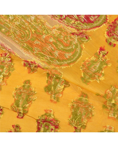 Sanskriti Vintage Yellow Sarees 100% Pure Silk Woven Premium Sari Craft Fabric, PS-59703-Shade Of Yellow &amp; Beige-Woven Work-100% Pure Silk-3