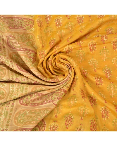 Sanskriti Vintage Yellow Sarees 100% Pure Silk Woven Premium Sari Craft Fabric, PS-59703-Shade Of Yellow &amp; Beige-Woven Work-100% Pure Silk-7