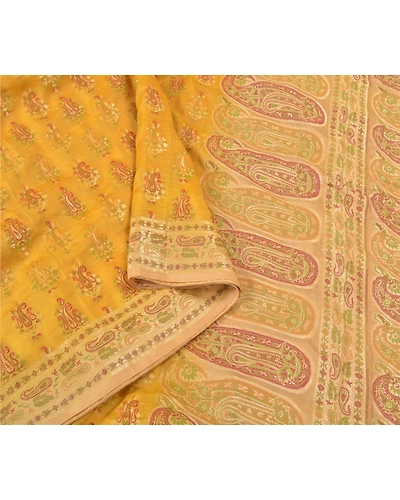 Sanskriti Vintage Yellow Sarees 100% Pure Silk Woven Premium Sari Craft Fabric, PS-59703-Shade Of Yellow &amp; Beige-Woven Work-100% Pure Silk-10