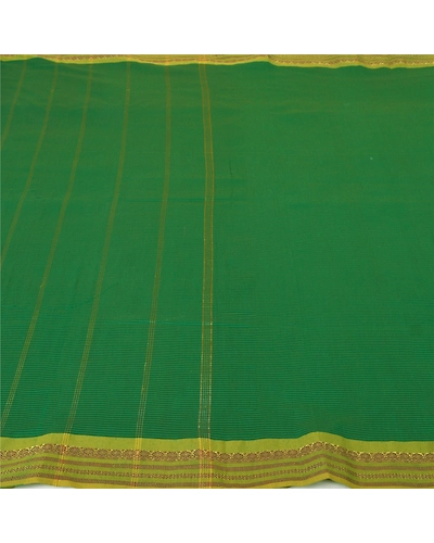 Sanskriti Vintage Green Sarees Cotton Woven Ilkal Premium Sari 5 Yard Fabric, PS-59704-Green-Woven Work-Cotton-3