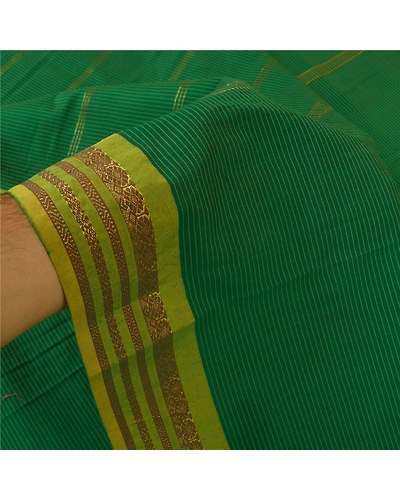 Sanskriti Vintage Green Sarees Cotton Woven Ilkal Premium Sari 5 Yard Fabric, PS-59704-Green-Woven Work-Cotton-4