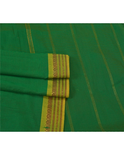 Sanskriti Vintage Green Sarees Cotton Woven Ilkal Premium Sari 5 Yard Fabric, PS-59704-Green-Woven Work-Cotton-7